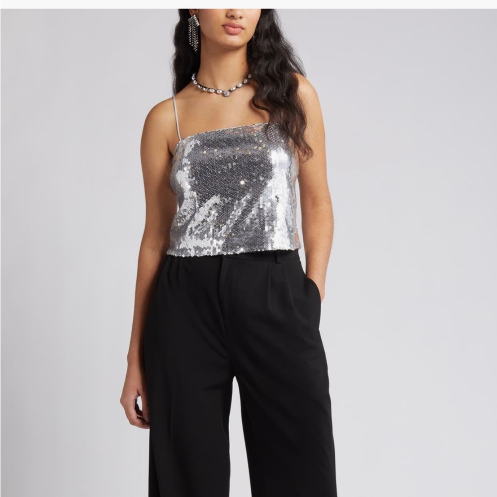 ASTR the Label Flower Sequin Crop Camisole